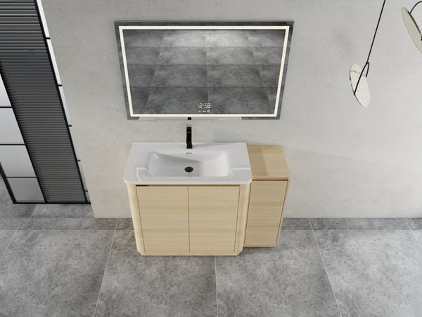 English Elm 48 Inch Freestanding Oak Bathroom Vanity with Ceramic Sink and Soft Close Storage Cabinet W999S00572