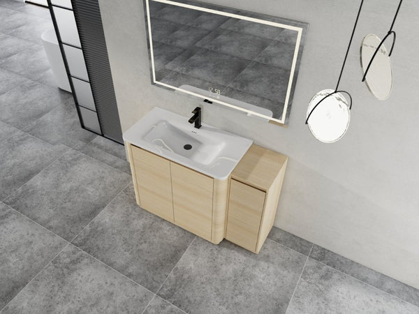 English Elm 48 Inch Freestanding Oak Bathroom Vanity with Ceramic Sink and Soft Close Storage Cabinet W999S00572