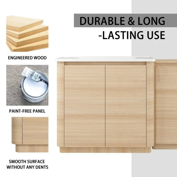 English Elm 48 Inch Freestanding Oak Bathroom Vanity with Ceramic Sink and Soft Close Storage Cabinet W999S00572
