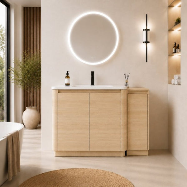 English Elm 52 Inch Freestanding Bathroom Vanity White Oak Plywood Cabinet with Ceramic Sink W999S00573