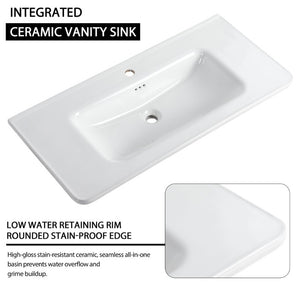 English Elm 52 Inch Freestanding Bathroom Vanity White Oak Plywood Cabinet with Ceramic Sink W999S00573