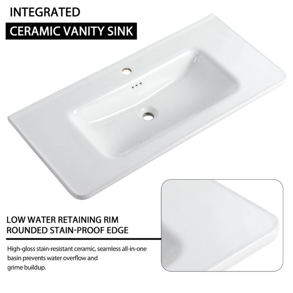 English Elm 52 Inch Freestanding Bathroom Vanity White Oak Plywood Cabinet with Ceramic Sink W999S00573