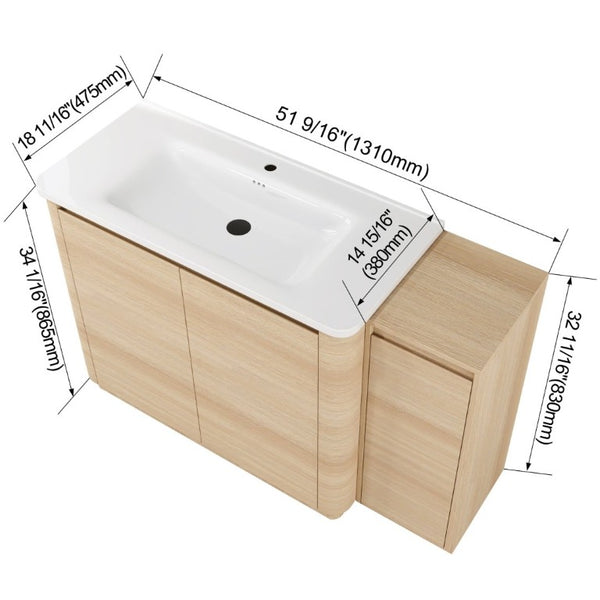 English Elm 52 Inch Freestanding Bathroom Vanity White Oak Plywood Cabinet with Ceramic Sink W999S00573