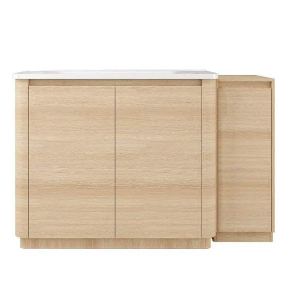 English Elm 52 Inch Freestanding Bathroom Vanity White Oak Plywood Cabinet with Ceramic Sink W999S00573