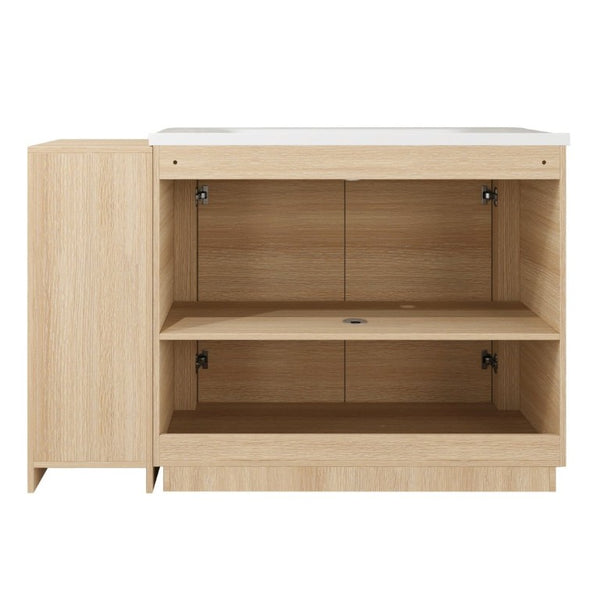 English Elm 52 Inch Freestanding Bathroom Vanity White Oak Plywood Cabinet with Ceramic Sink W999S00573