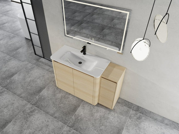 English Elm 52 Inch Freestanding Bathroom Vanity White Oak Plywood Cabinet with Ceramic Sink W999S00573
