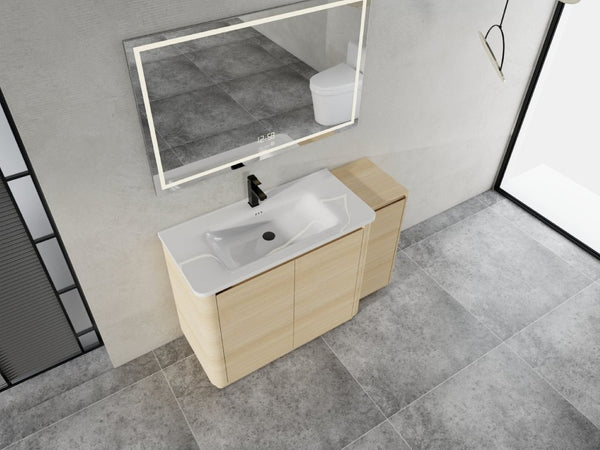English Elm 52 Inch Freestanding Bathroom Vanity White Oak Plywood Cabinet with Ceramic Sink W999S00573