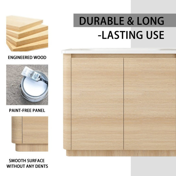English Elm 52 Inch Freestanding Bathroom Vanity White Oak Plywood Cabinet with Ceramic Sink W999S00573