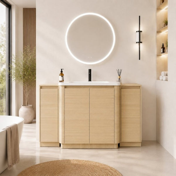 English Elm 60 Inch Freestanding Bathroom Vanity American Oak Plywood with Ceramic Sink Soft Close W999S00574