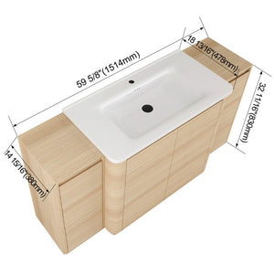 English Elm 60 Inch Freestanding Bathroom Vanity American Oak Plywood with Ceramic Sink Soft Close W999S00574