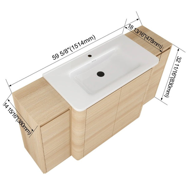 English Elm 60 Inch Freestanding Bathroom Vanity American Oak Plywood with Ceramic Sink Soft Close W999S00574