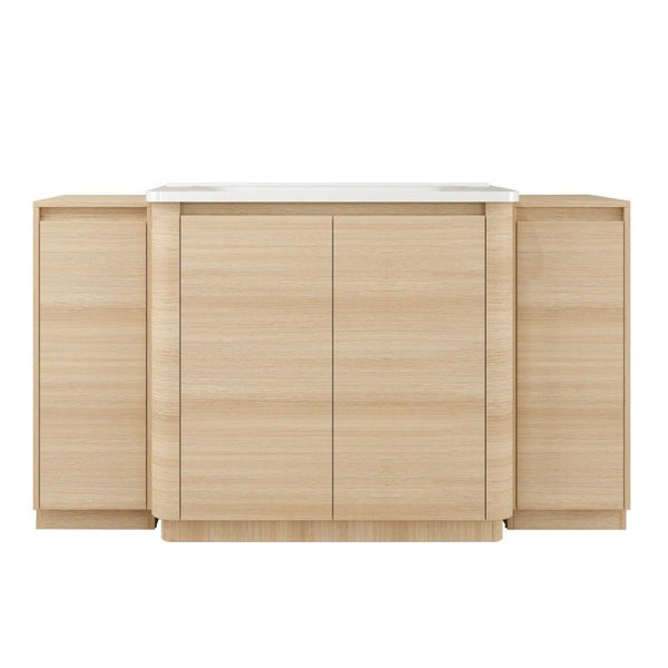 English Elm 60 Inch Freestanding Bathroom Vanity American Oak Plywood with Ceramic Sink Soft Close W999S00574