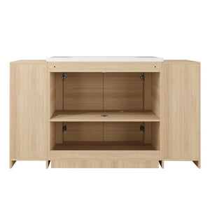 English Elm 60 Inch Freestanding Bathroom Vanity American Oak Plywood with Ceramic Sink Soft Close W999S00574