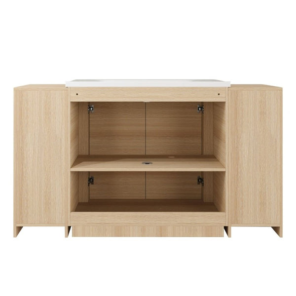 English Elm 60 Inch Freestanding Bathroom Vanity American Oak Plywood with Ceramic Sink Soft Close W999S00574