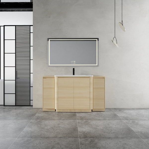English Elm 60 Inch Freestanding Bathroom Vanity American Oak Plywood with Ceramic Sink Soft Close W999S00574