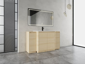 English Elm 60 Inch Freestanding Bathroom Vanity American Oak Plywood with Ceramic Sink Soft Close W999S00574