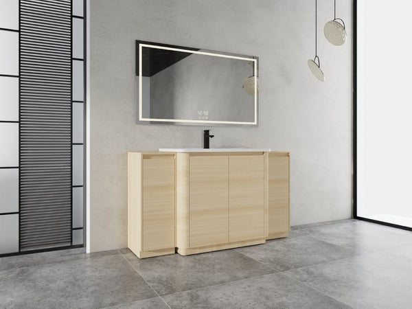 English Elm 60 Inch Freestanding Bathroom Vanity American Oak Plywood with Ceramic Sink Soft Close W999S00574