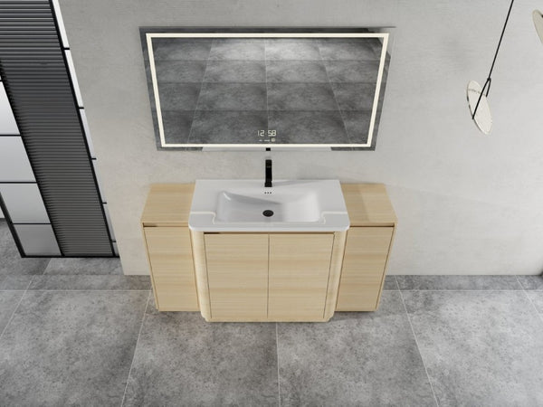 English Elm 60 Inch Freestanding Bathroom Vanity American Oak Plywood with Ceramic Sink Soft Close W999S00574
