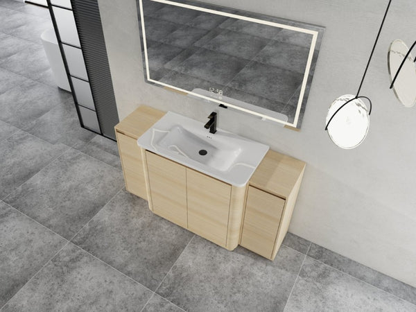 English Elm 60 Inch Freestanding Bathroom Vanity American Oak Plywood with Ceramic Sink Soft Close W999S00574