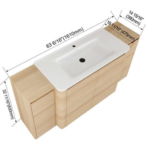 English Elm 64 Inch Freestanding Bathroom Vanity American Oak Plywood with Ceramic Sink Storage W999S00575