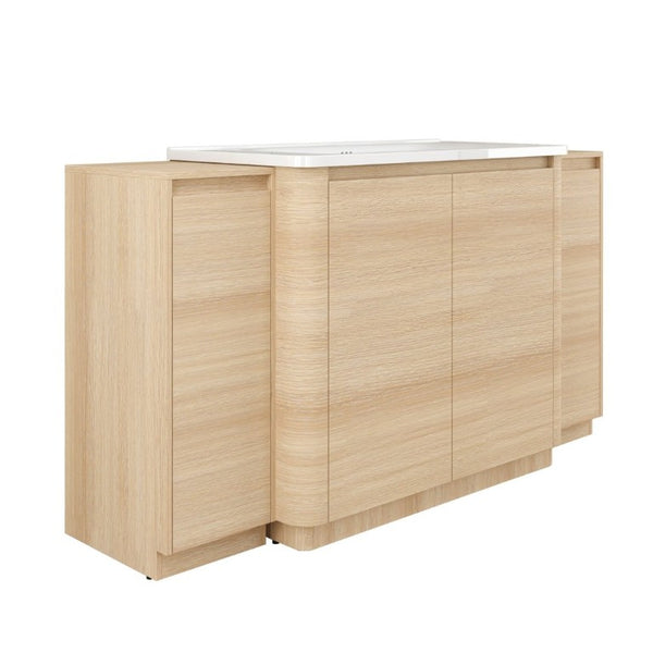English Elm 64 Inch Freestanding Bathroom Vanity American Oak Plywood with Ceramic Sink Storage W999S00575