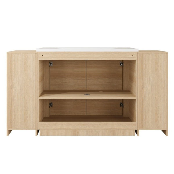 English Elm 64 Inch Freestanding Bathroom Vanity American Oak Plywood with Ceramic Sink Storage W999S00575