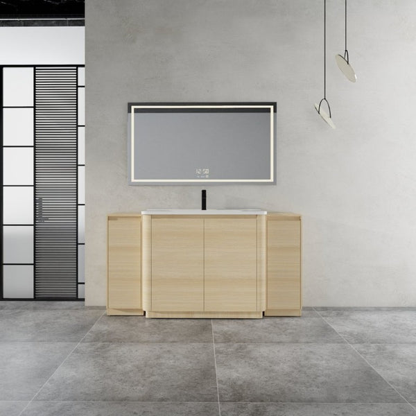 English Elm 64 Inch Freestanding Bathroom Vanity American Oak Plywood with Ceramic Sink Storage W999S00575