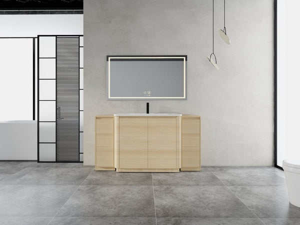 English Elm 64 Inch Freestanding Bathroom Vanity American Oak Plywood with Ceramic Sink Storage W999S00575