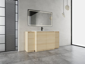 English Elm 64 Inch Freestanding Bathroom Vanity American Oak Plywood with Ceramic Sink Storage W999S00575