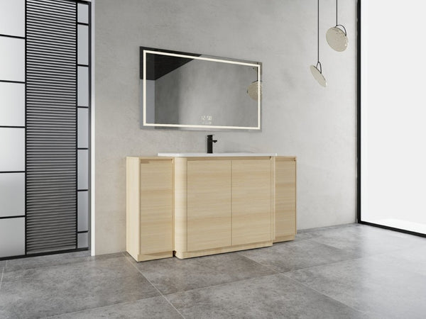 English Elm 64 Inch Freestanding Bathroom Vanity American Oak Plywood with Ceramic Sink Storage W999S00575