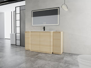 English Elm 64 Inch Freestanding Bathroom Vanity American Oak Plywood with Ceramic Sink Storage W999S00575