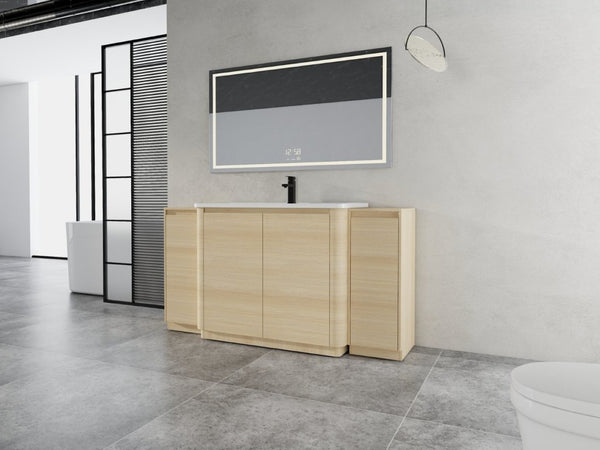 English Elm 64 Inch Freestanding Bathroom Vanity American Oak Plywood with Ceramic Sink Storage W999S00575