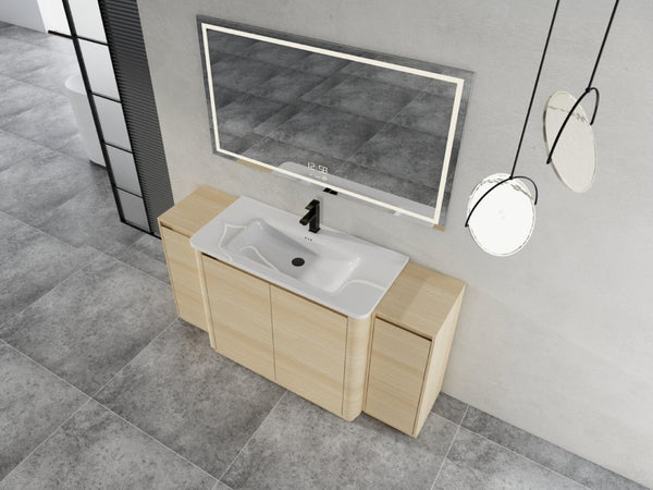 English Elm 64 Inch Freestanding Bathroom Vanity American Oak Plywood with Ceramic Sink Storage W999S00575
