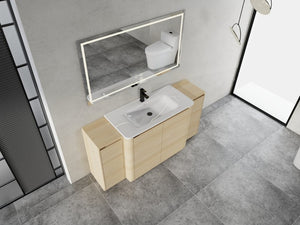 English Elm 64 Inch Freestanding Bathroom Vanity American Oak Plywood with Ceramic Sink Storage W999S00575