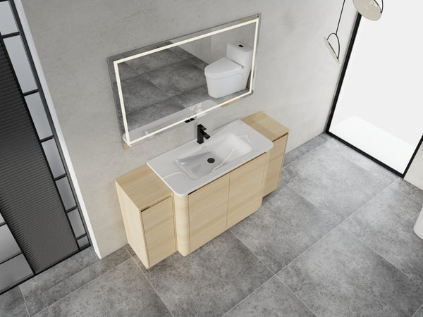 English Elm 64 Inch Freestanding Bathroom Vanity American Oak Plywood with Ceramic Sink Storage W999S00575