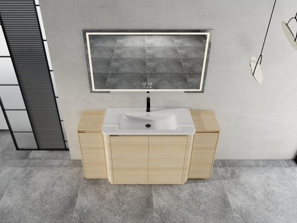 English Elm 64 Inch Freestanding Bathroom Vanity American Oak Plywood with Ceramic Sink Storage W999S00575