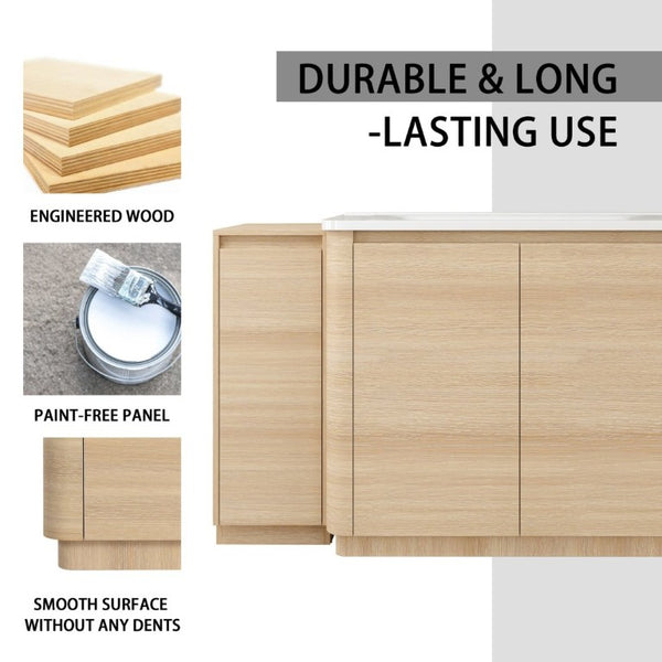 English Elm 64 Inch Freestanding Bathroom Vanity American Oak Plywood with Ceramic Sink Storage W999S00575