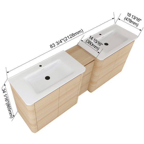 English Elm 84 Inch Freestanding Double Sink Bathroom Vanity in American Oak with Soft Close Doors W999S00576