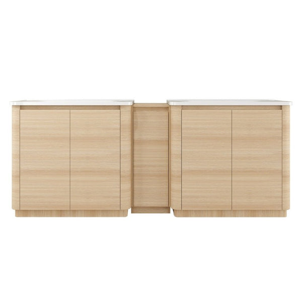 English Elm 84 Inch Freestanding Double Sink Bathroom Vanity in American Oak with Soft Close Doors W999S00576