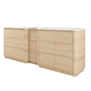 English Elm 84 Inch Freestanding Double Sink Bathroom Vanity in American Oak with Soft Close Doors W999S00576