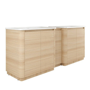 English Elm 84 Inch Freestanding Double Sink Bathroom Vanity in American Oak with Soft Close Doors W999S00576