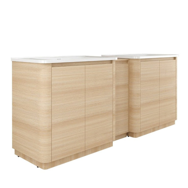 English Elm 84 Inch Freestanding Double Sink Bathroom Vanity in American Oak with Soft Close Doors W999S00576