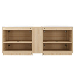 English Elm 84 Inch Freestanding Double Sink Bathroom Vanity in American Oak with Soft Close Doors W999S00576