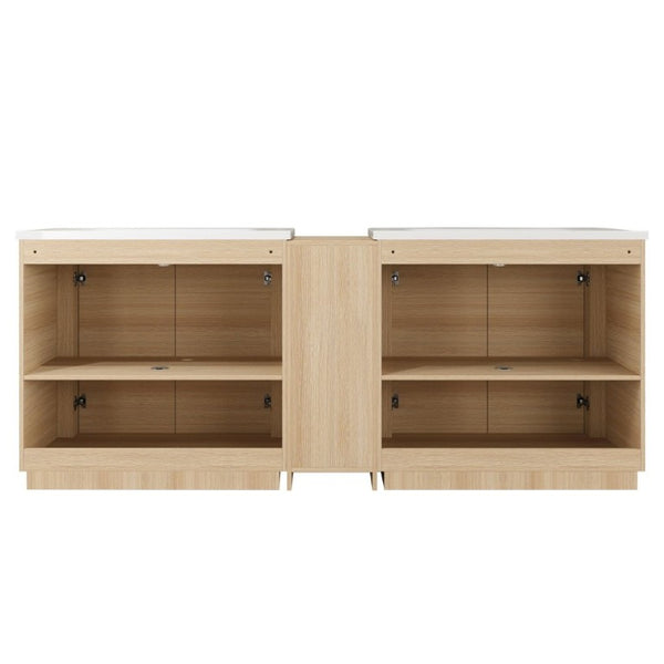 English Elm 84 Inch Freestanding Double Sink Bathroom Vanity in American Oak with Soft Close Doors W999S00576