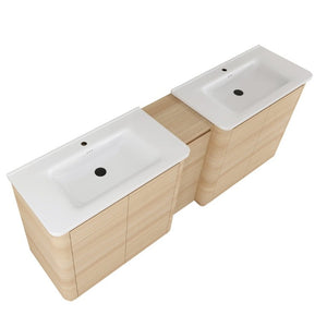 English Elm 84 Inch Freestanding Double Sink Bathroom Vanity in American Oak with Soft Close Doors W999S00576
