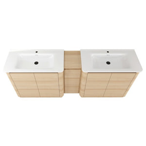 English Elm 84 Inch Freestanding Double Sink Bathroom Vanity in American Oak with Soft Close Doors W999S00576