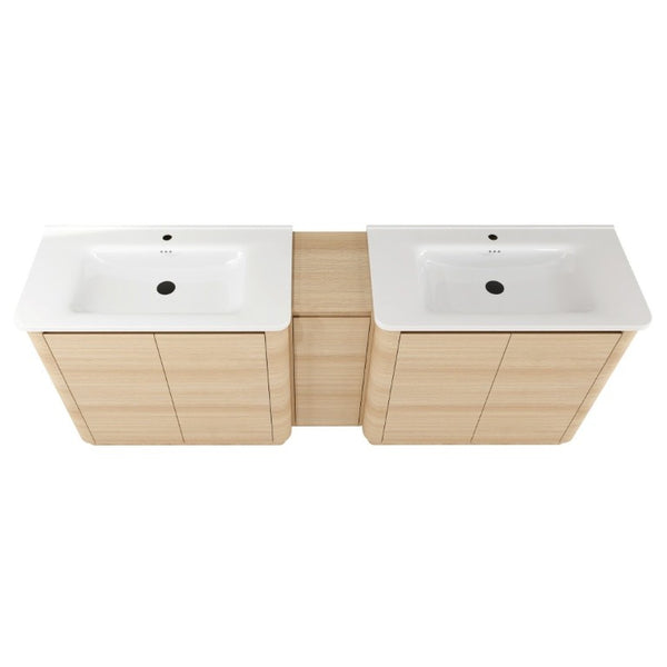 English Elm 84 Inch Freestanding Double Sink Bathroom Vanity in American Oak with Soft Close Doors W999S00576