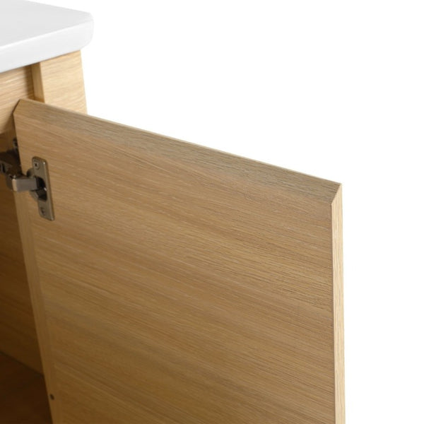 English Elm 84 Inch Freestanding Double Sink Bathroom Vanity in American Oak with Soft Close Doors W999S00576