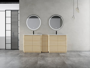 English Elm 84 Inch Freestanding Double Sink Bathroom Vanity in American Oak with Soft Close Doors W999S00576