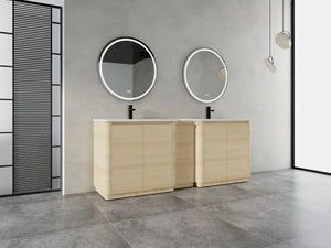 English Elm 84 Inch Freestanding Double Sink Bathroom Vanity in American Oak with Soft Close Doors W999S00576